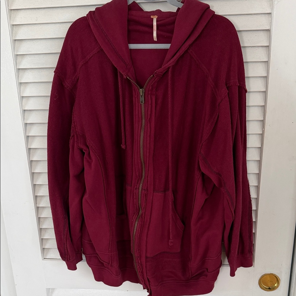 Free People Burgundy Zip-Up Hoodie